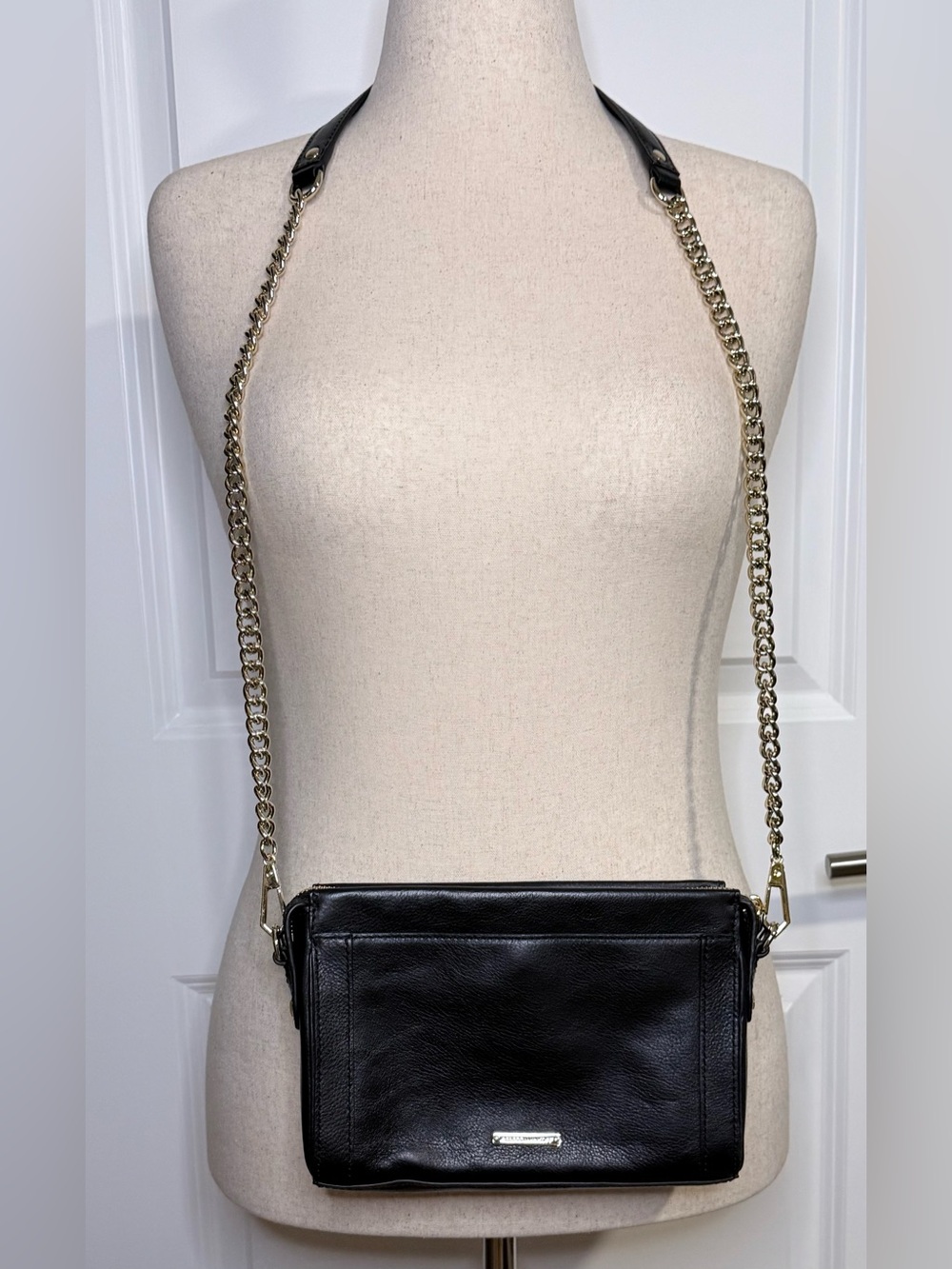 🆕 Rebecca Minkoff | Crosby Crossbody Bag Purse Clutch | Black Leather | Gold - Picture 2 of 16